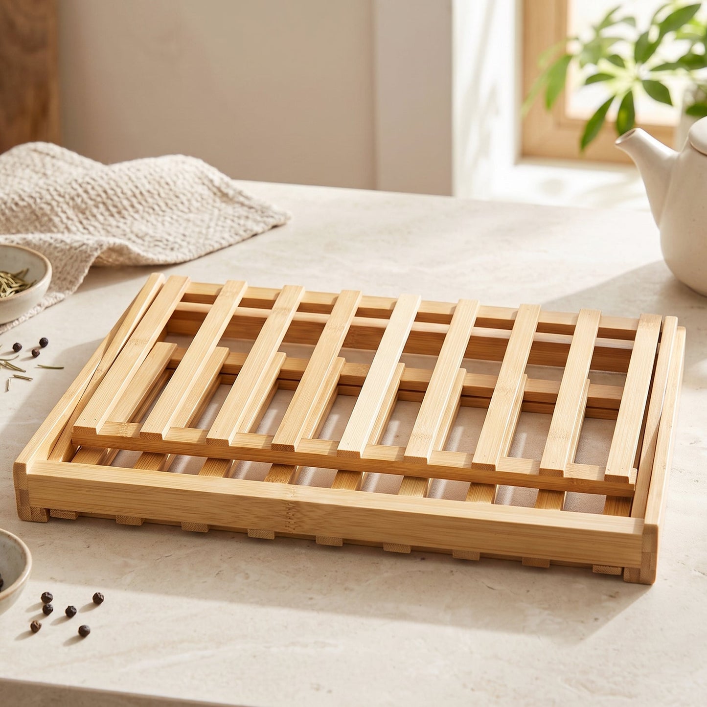 Bamboo shoe rack front view