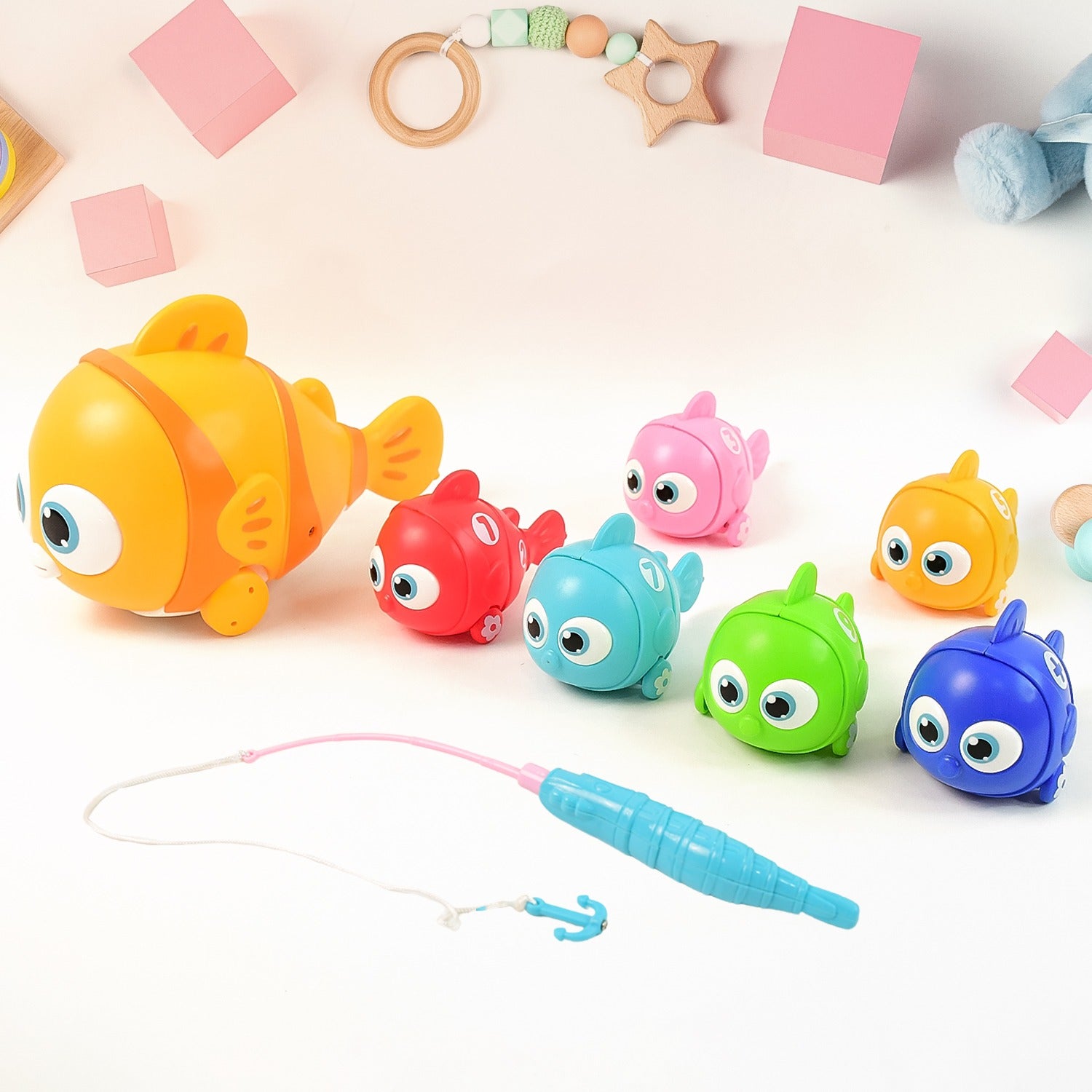 Colorful Magnetic Fishing Toy Set with 6 vibrant fish and rod for kids