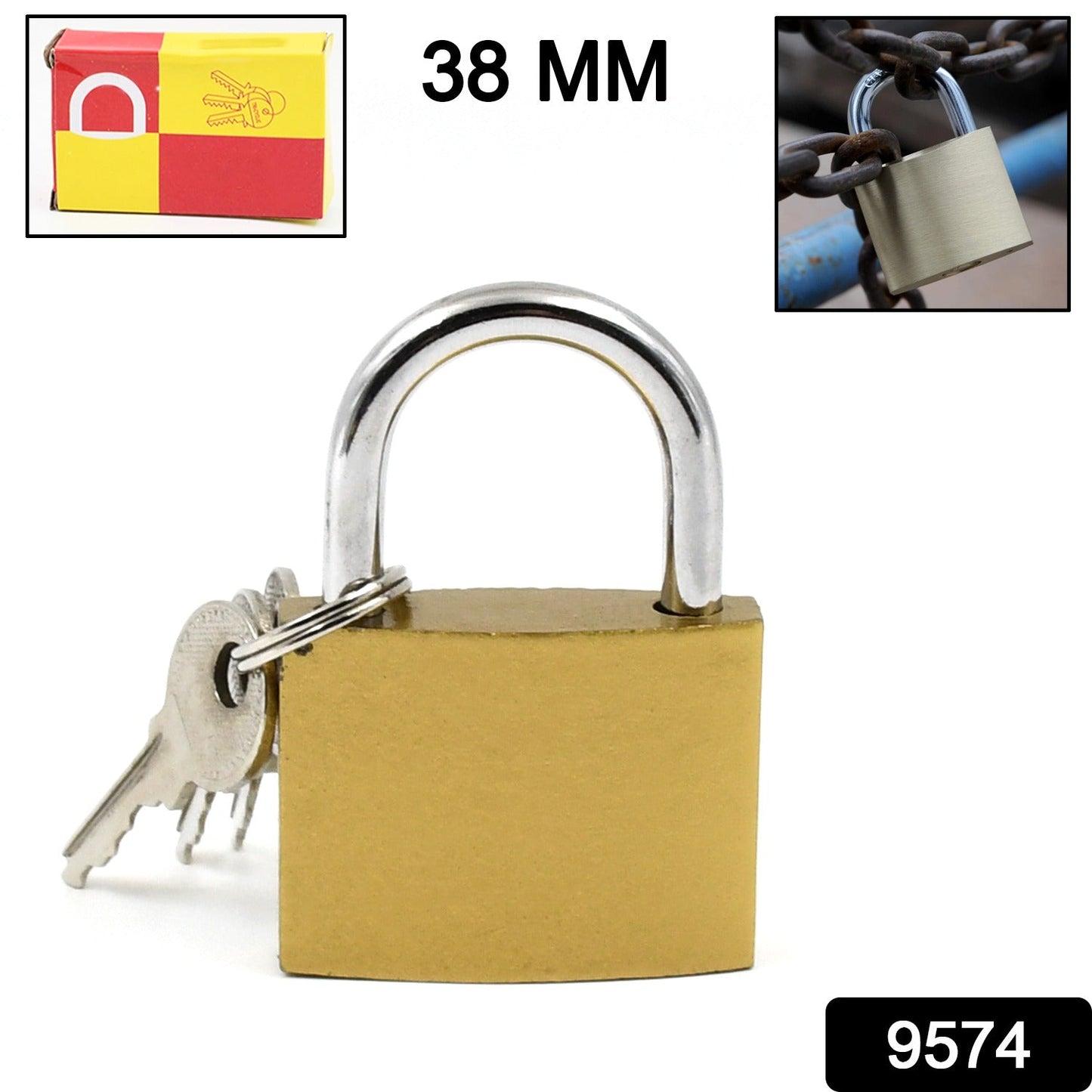 Durable solid padlock with three keys for enhanced security.