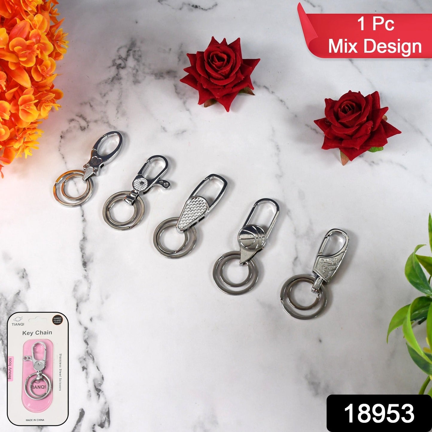 Stainless steel keychain clip for keys including car and bike keys
