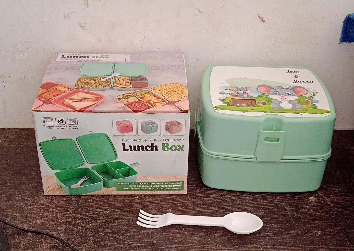 Full view of the square Double Layer Lunch Box, emphasizing its practical design.