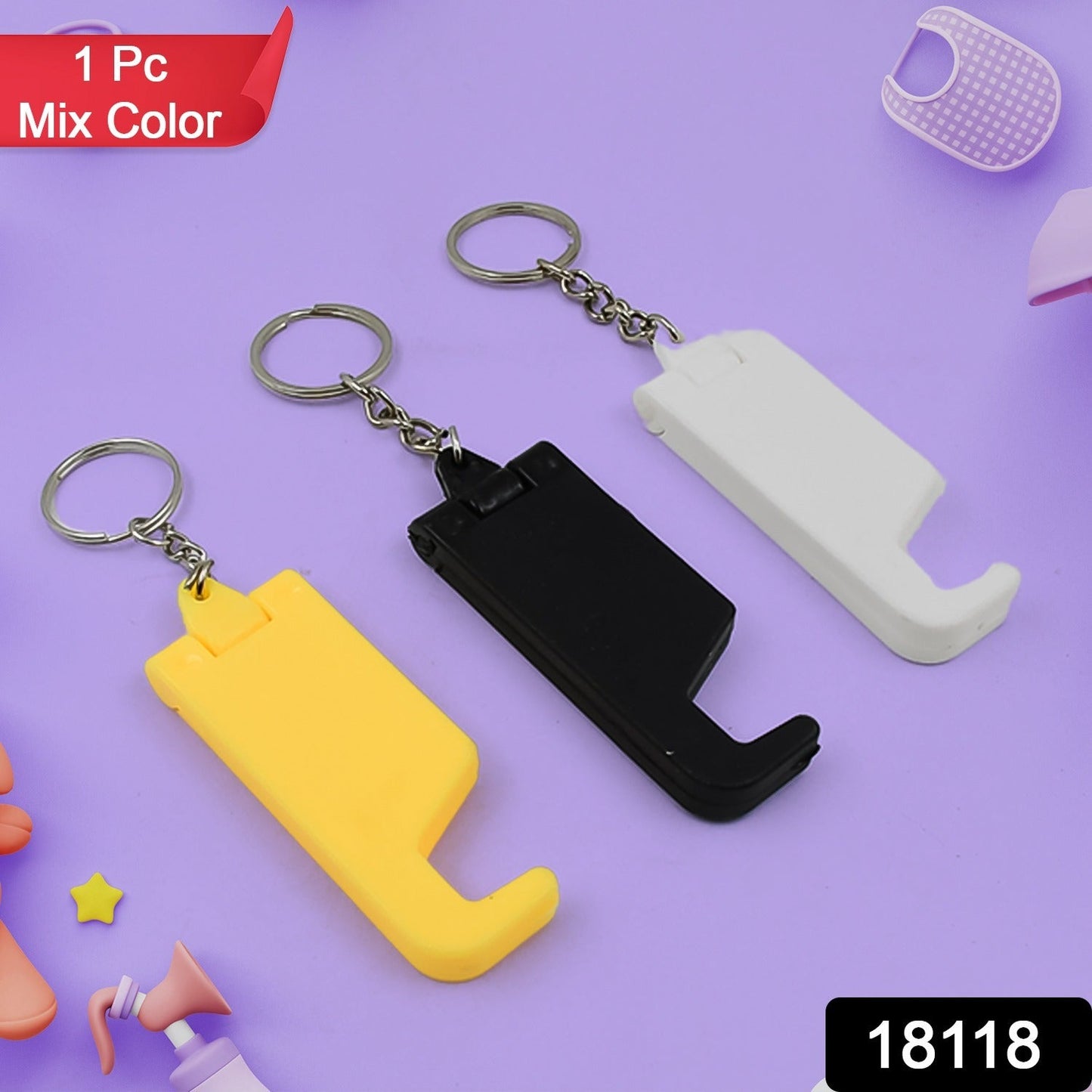 Compact 2-in-1 keychain mobile stand in a user's hand, showcasing portability.