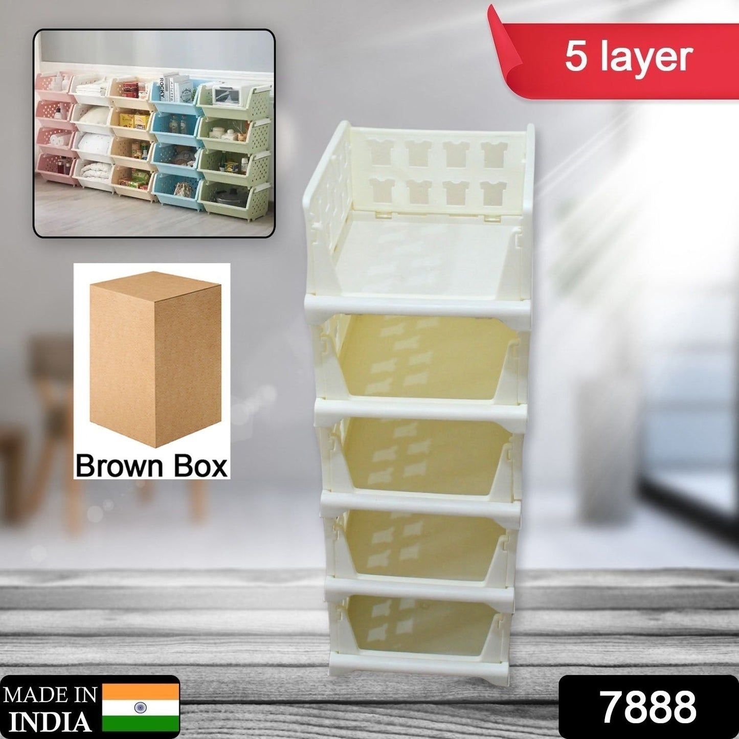 Foldable multi-layer utility cart with various items, showcasing its versatility.