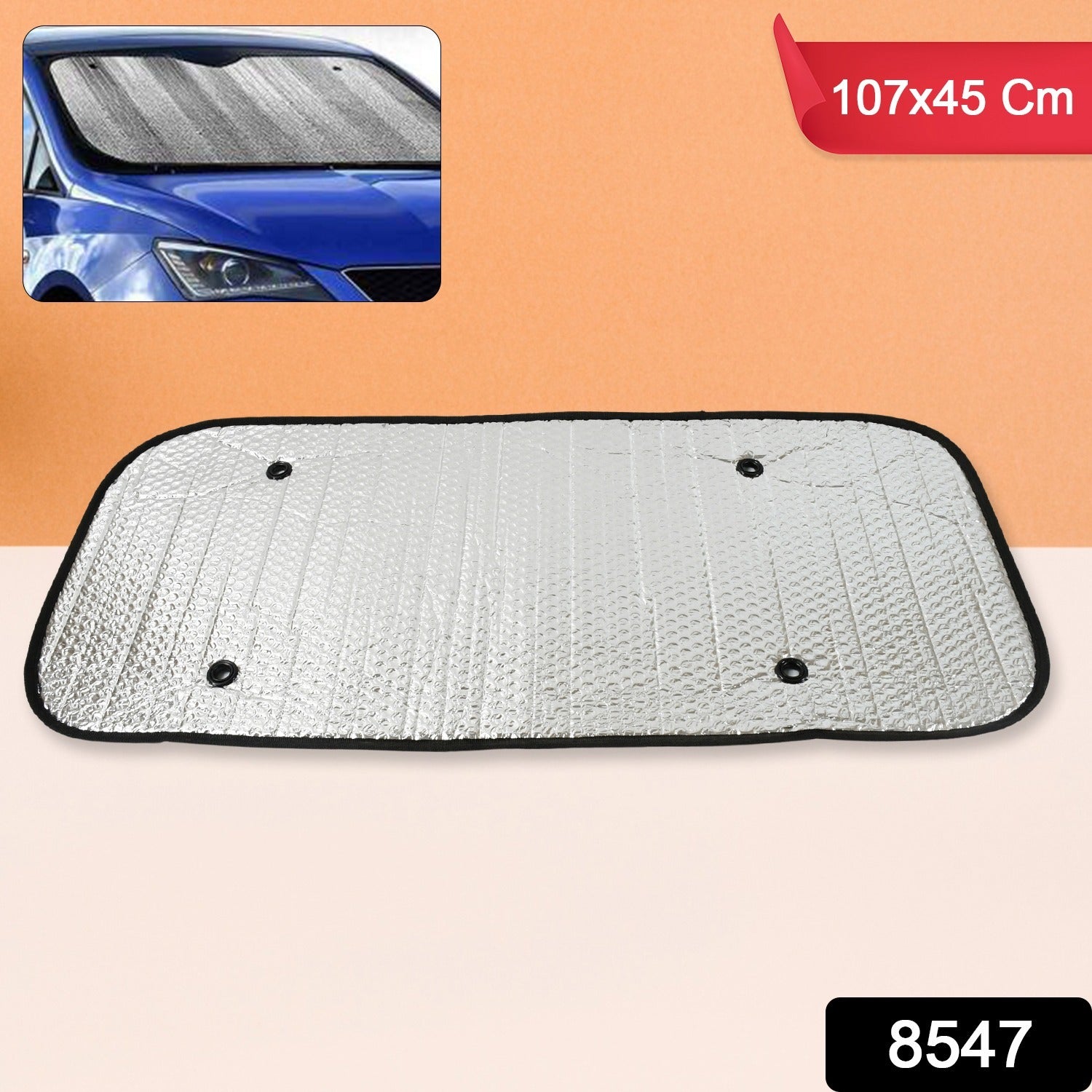 Car Windshield Sun Shade installed, blocking sunlight from a vehicle interior.