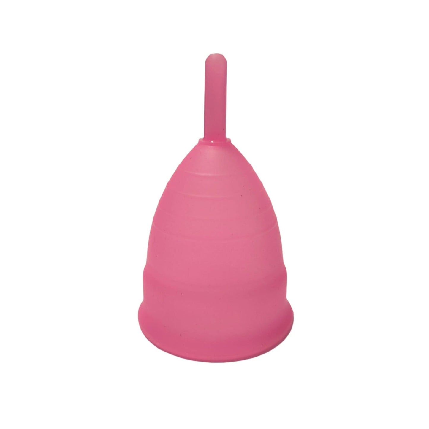 Close-up of a silicone reusable menstrual cup, highlighting its design.