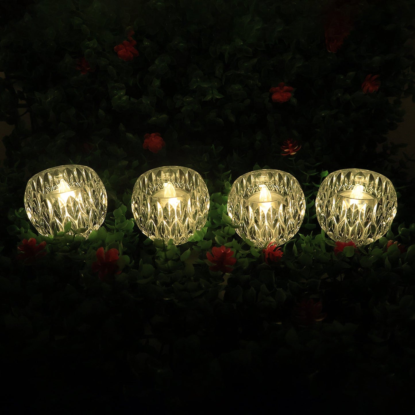 Crystal style LED candle light showcasing elegant diamond-cut body