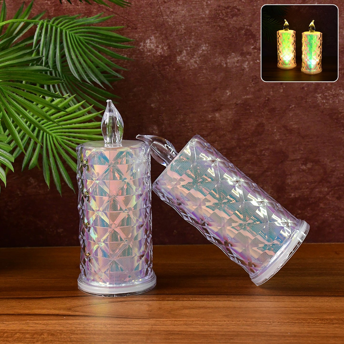 Set of 2 LED candle lights with holographic shimmer and flickering glow