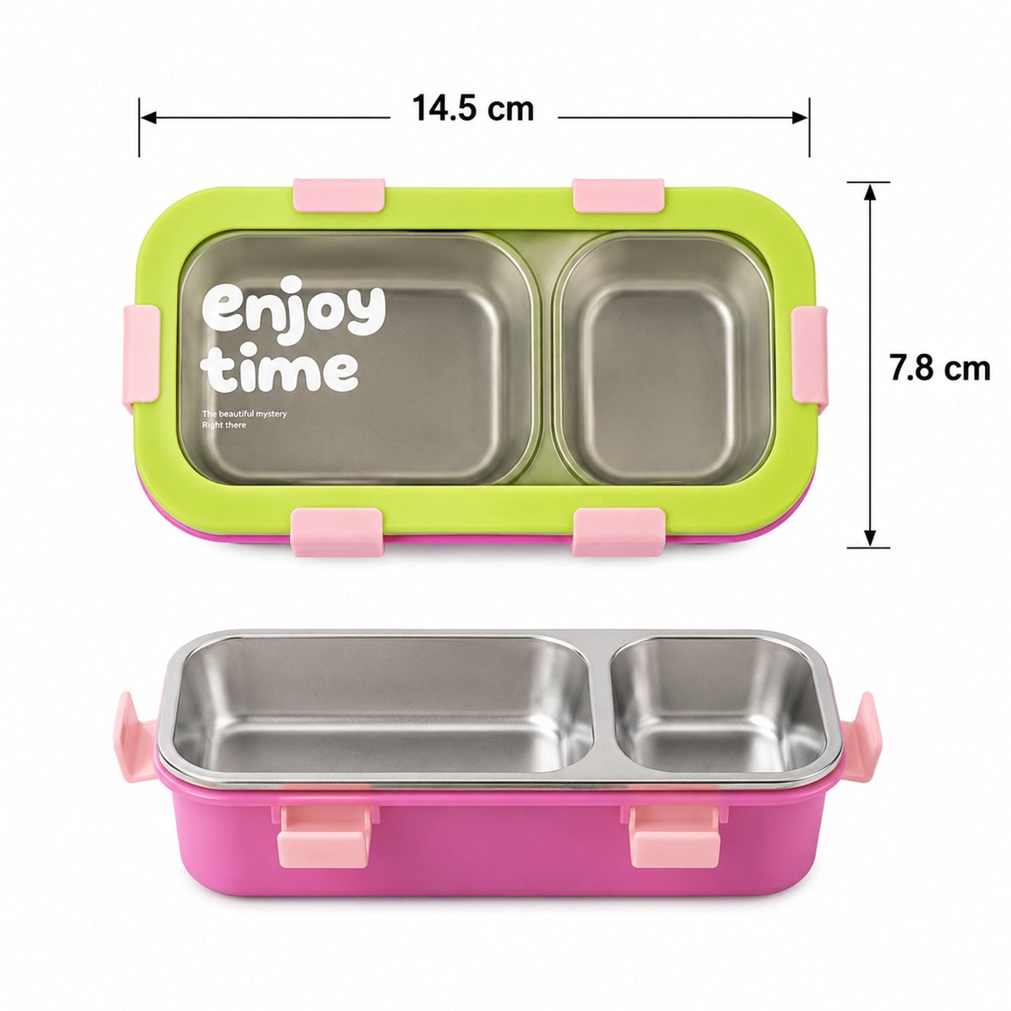 Durable stainless steel lunch box with secure clasps