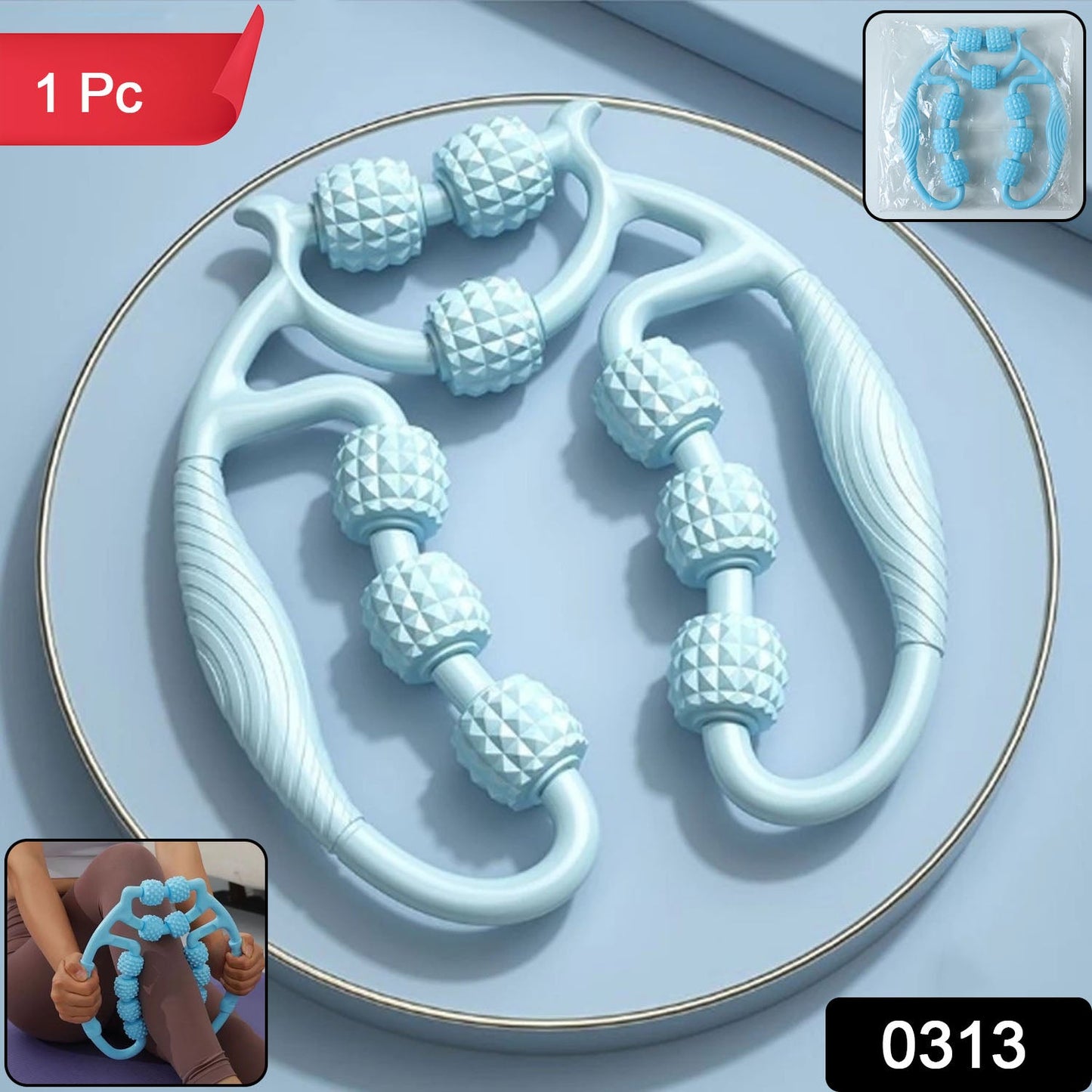 Close-up of ergonomic body massage roller designed for muscle relief
