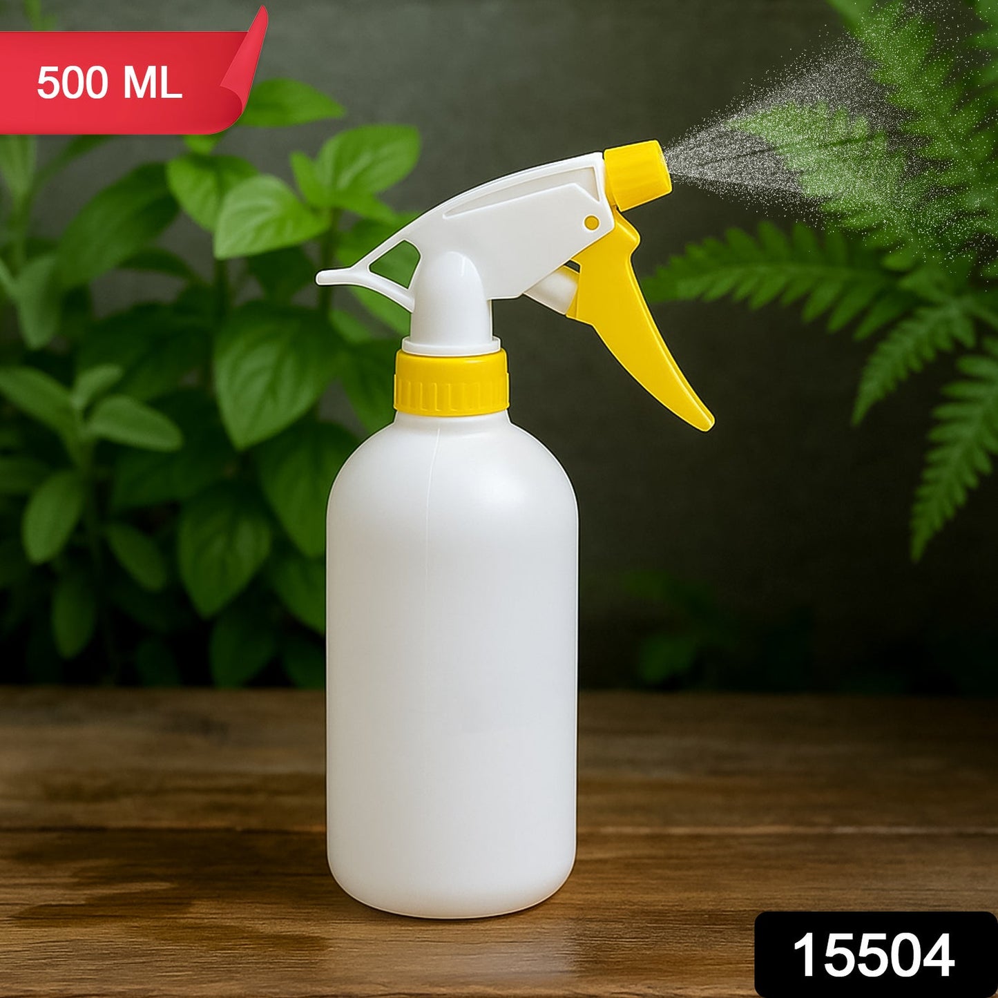 Side angle of 500ml floral plastic spray bottle highlighting ergonomic design and floral pattern
