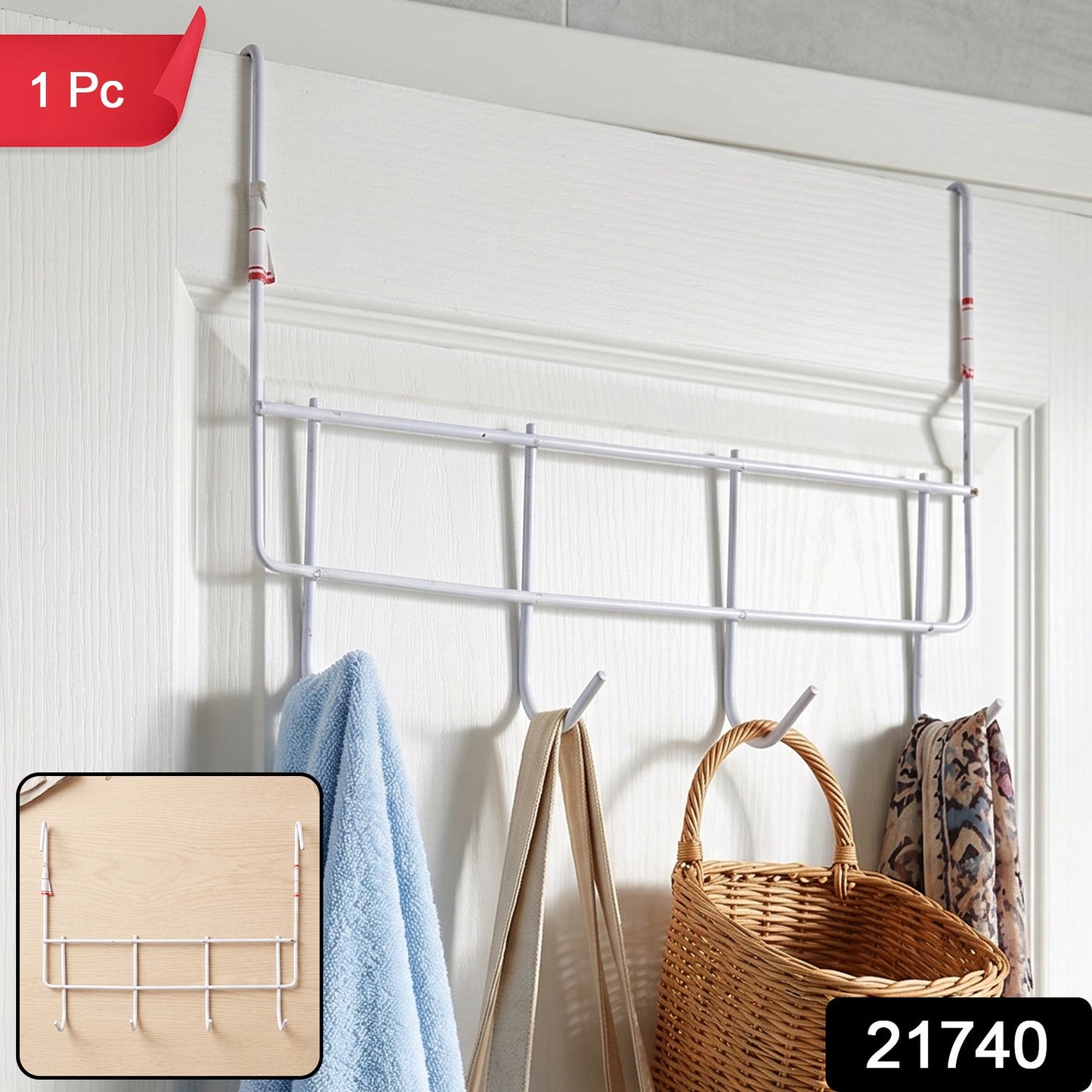 Over the Door Metal Hook Rack – Space Saving 4 Hook Organizer