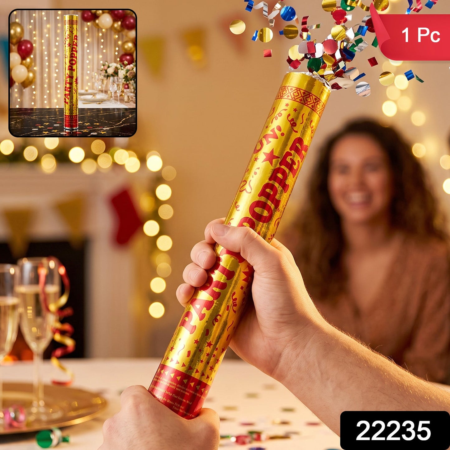 Golden Party Popper Confetti Cannon Shooter for Birthday and Celebration (1 Pc) view 2